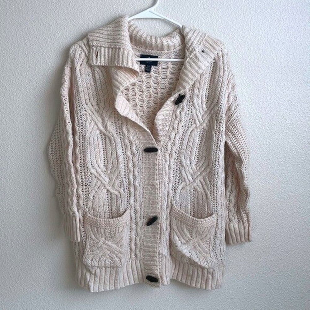 American Eagle‎ Outfitters Women XS/S Cable Knit Cardigan Shawl Collar Cream